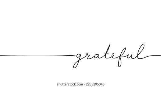 Grateful word - continuous one line with word. Minimalistic drawing of phrase illustration.