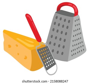Grater and cheese. Hand drawn vector illustration. Suitable for website, stickers, gift cards.