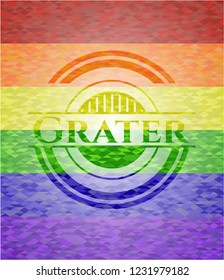 Grater emblem on mosaic background with the colors of the LGBT flag