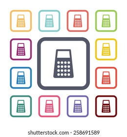 grater flat icons set. Open colorful buttons 