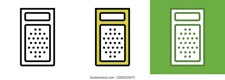 Un icono más grande es un ícono de cocina que representa un rallador, una herramienta útil para triturar ingredientes como queso, verduras o chocolate.