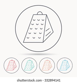Grater icon. Kitchen tool sign. Kitchenware slicer symbol. Linear circle icons.