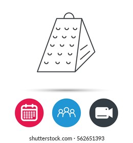 Grater icon. Kitchen tool sign. Kitchenware slicer symbol. Group of people, video cam and calendar icons. Vector