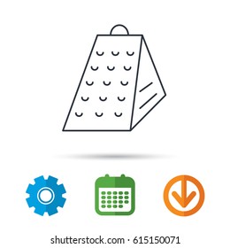 Grater icon. Kitchen tool sign. Kitchenware slicer symbol. Calendar, cogwheel and download arrow signs. Colored flat web icons. Vector