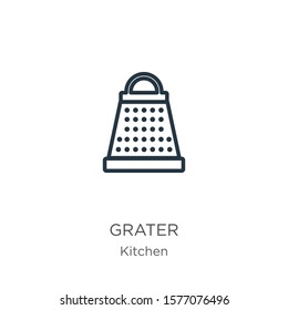 Grater icon. Thin linear grater outline icon isolated on white background from kitchen collection. Line vector sign, symbol for web and mobile