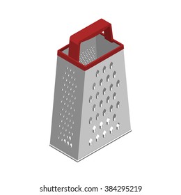 Grater icon. Vector grater icon. Isometric grater. Greater isolated. Kitchen equipment. Lonely grater with red handle