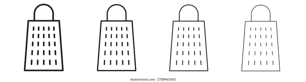 Grater icons in black simple line elements.