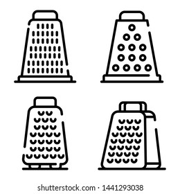 Grater icons set. Outline set of grater vector icons for web design isolated on white background