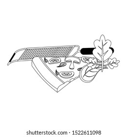 grater and italian pizza slice icon over white background, vector illustration