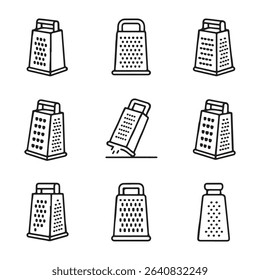 Grater and Kitchen Tool Icons Set. Vector Illustration of Various Grater Styles
