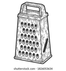 Grater, herramienta de cocina. Esbozar la imitación de tablero de arañazos. Blanco y negro.