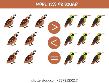 Grater, less or equal with cartoon quails and xantus.
