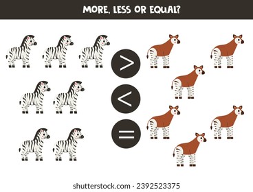 Grater, less or equal with cartoon zebras and okapis.