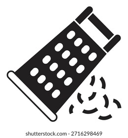 Rallador que hace el icono rallado del queso, vegetal o de la especia en estilo del glifo, Ilustración vectorial en el fondo blanco