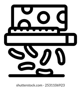 Rallador de rebanar queso en trozos delgados icono de contorno Vector