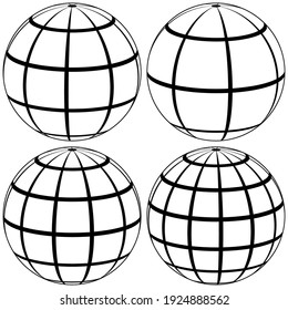 graticule globe Meridian and parallel, vector template graticule ball with lines Earth globe with meridians and longitude, 3D sphere vector illustration