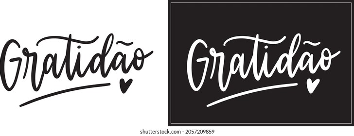 Gratidao - Gratitude portuguese vector hand lettering gratidão word heart black white frame 