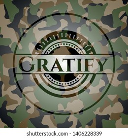 Gratify written on a camo texture. Vector Illustration. Detailed.