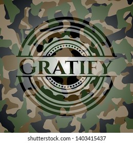 Gratify written on a camouflage texture. Vector Illustration. Detailed.