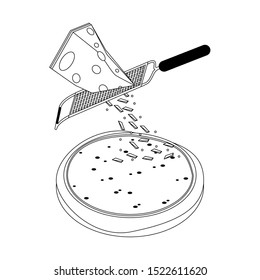 grating chesse pizza dough over white background, vector illustration