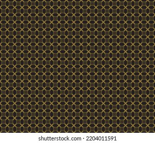Grating or gold netting pattern. Beautiful, elegant clothing motifs. Geometric patterns, circles, squares, overlapping on a black background.