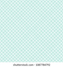 Grating, lattice made of uneven doodle style diagonal stripes seamless repeat pattern. Square grid, trellis, mesh texture with rhombus cells. Crossing streaks, bars geometric mint green background. 