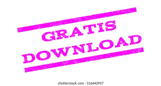 Gratis Download watermark stamp. Text tag between parallel lines with grunge design style. Rubber seal stamp with unclean texture. Vector magenta color ink imprint on a white background.