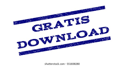 Gratis Download watermark stamp. Text tag between parallel lines with grunge design style. Rubber seal stamp with scratched texture. Vector navy blue color ink imprint on a white background.