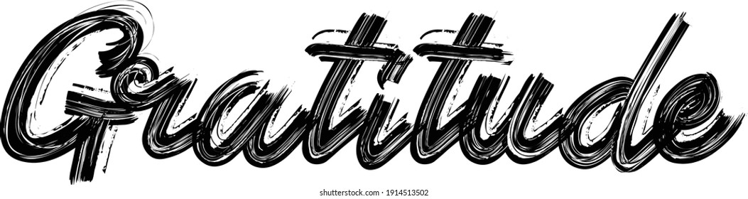Gratitude Brush Hand written Typography script letter font drawn phrase Black Text decorative  on the White background for sayings