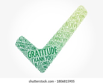 Gratitude check mark word cloud, concept background