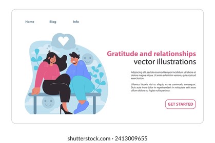 Gratitude in companionship web or landing. A visual narrative of affection and shared contentment. Flat vector illustration.