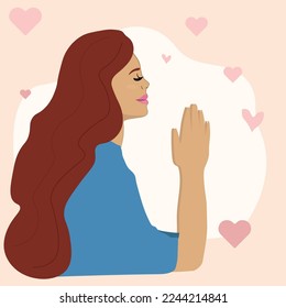 gratitude concept, happy woman with closed eyes feeling grateful. Hand drawn style vector design illustrations.