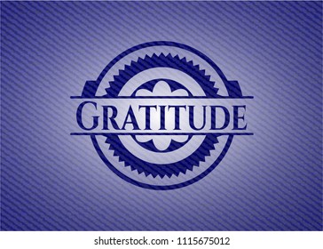 Gratitude emblem with denim texture