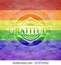 Gratitude emblem on mosaic background with the colors of the LGBT flag