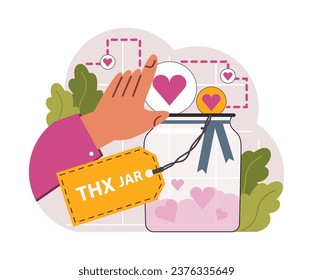 Gratitude. Grateful and thankful characters. Charity and volunteer work sharing love and care. Online and offline communication. Flat vector illustration