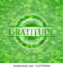 Gratitude green emblem with mosaic background