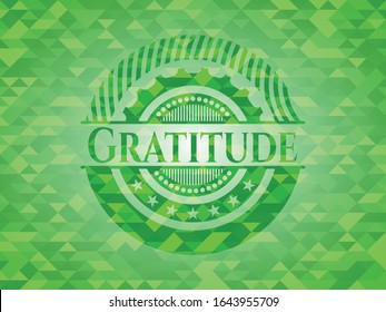 Gratitude green emblem. Mosaic background. Vector Illustration. Detailed.