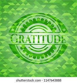 Gratitude green emblem with mosaic ecological style background
