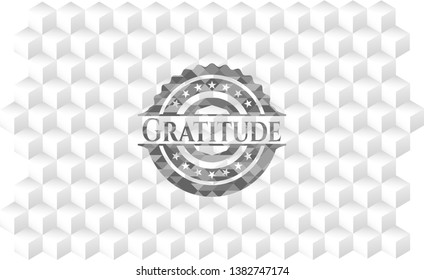 Gratitude grey emblem with cube white background