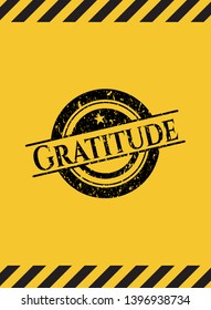 Gratitude grunge black emblem with yellow background, warning sign. Vector Illustration. Detailed.