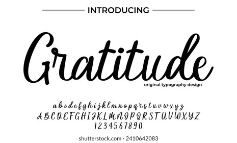 Gratitude. Handdrawn calligraphic vector font for hand drawn messages. Modern gentle calligraphy