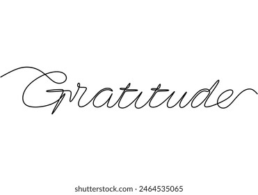 Gratitude handwritten inscription. One line drawing of phrase hand writing calligraphy card lettering isolated on white background.