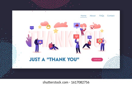 Gratitude in Internet Website Landing Page. Subscribers and Followers with Digital Devices around of Huge Word Thank You. Social Media Networking Web Page Banner. Cartoon Flat Vector Illustration