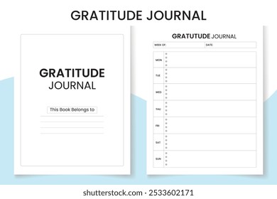 Gratitude Journal Log Book design template, interior design with black and white paper