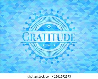 Gratitude light blue emblem. Mosaic background