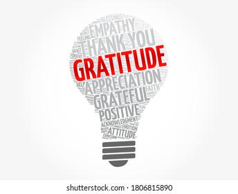 Gratitude light bulb word cloud, concept background