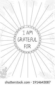 Gratitude log, printable A4 paper sheet with blank lines to fill and tropical leaves. Minimalist planner of grateful for journal page, tracker, daily planner template, blank for notebook.