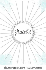 Gratitude log, printable A4 paper sheet with blank lines to fill and tropical leaves. Minimalist planner of grateful for journal page, tracker, daily planner template, blank for notebook.