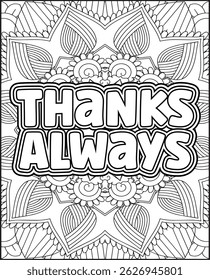 Gratitude Motivational Quote Coloring Page for Adults. Positive Gratitude Text Coloring Page.
