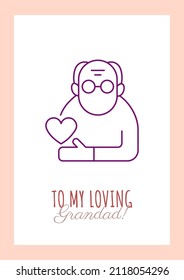 With gratitude to my loving granddad postcard with linear glyph icon. Greeting card with decorative vector design. Simple style poster with creative lineart illustration. Flyer with holiday wish